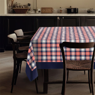 Modern Tartan Tablecloth Coral Navy for Chic Homes