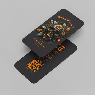 Modern Tattoo Artist Black Orange Skull  Business Card