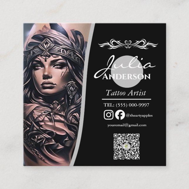 Modern tattoo Artist  Business aftercare Square Business Card (Front)