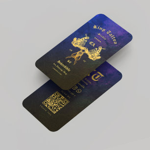 Modern Tattoo Artist Dark Blue Gold Monogram Business Card