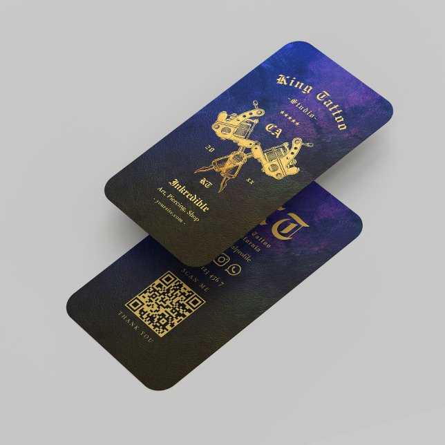 Modern Tattoo Artist Dark Blue Gold Monogram  Business Card (Modern Tattoo Artist Dark Blue Gold Monogram Business Card
)