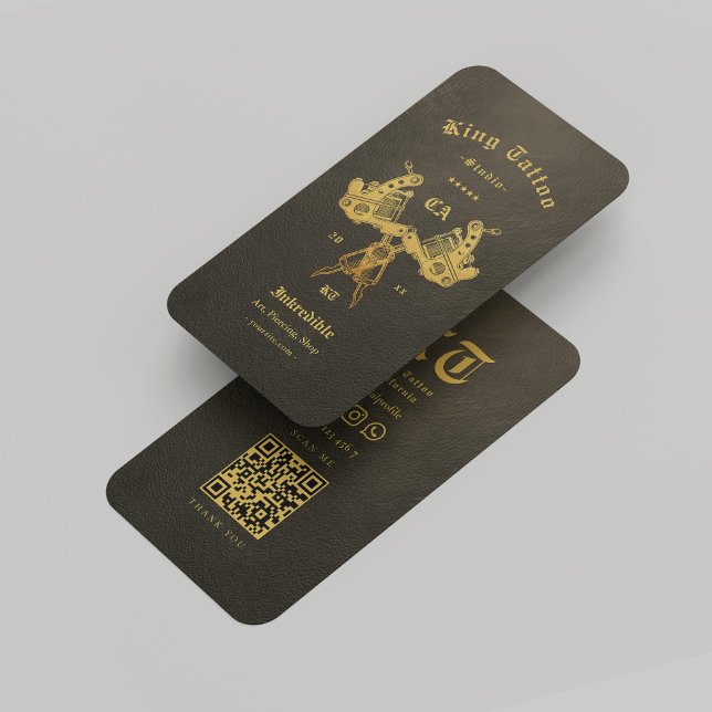 Modern Tattoo Artist Golden Brown Monogram QR Business Card (Modern Tattoo Artist Golden Brown Monogram QR Business Card
)