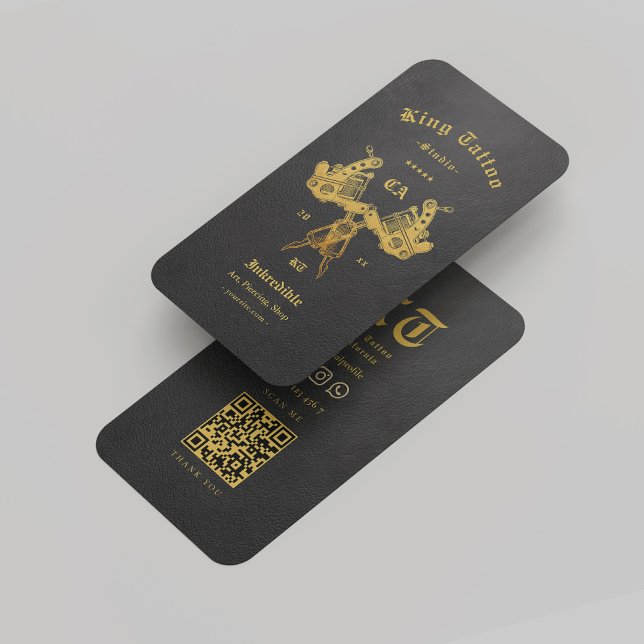 Modern Tattoo Artist Monogram Black Gold QR Business Card (Modern Tattoo Artist Monogram Black Gold QR Business Card
)