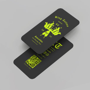 Modern Tattoo Artist Monogram Black Neon Yellow Business Card