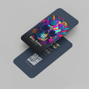 Modern Tattoo Artist Monogram Dark Blue Gold Business Card