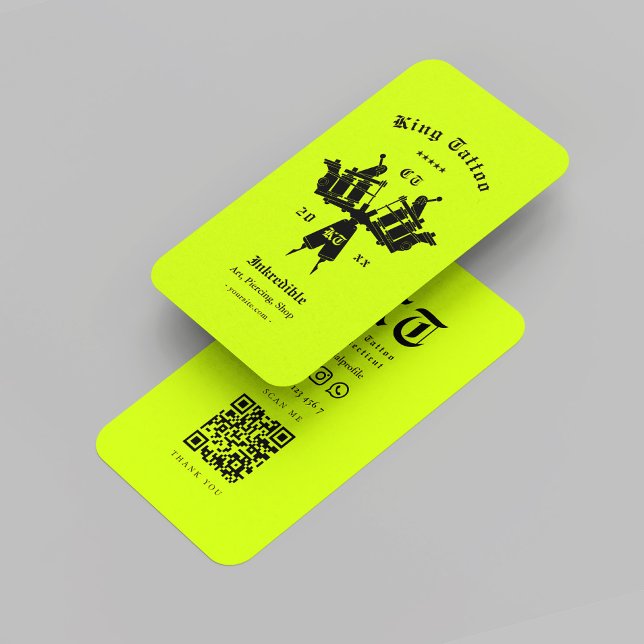Modern Tattoo Artist Neon Yellow Tattoo Machine Business Card (Modern Tattoo Artist Monogram Tattoo Machine Neon Yellow Business Card
)