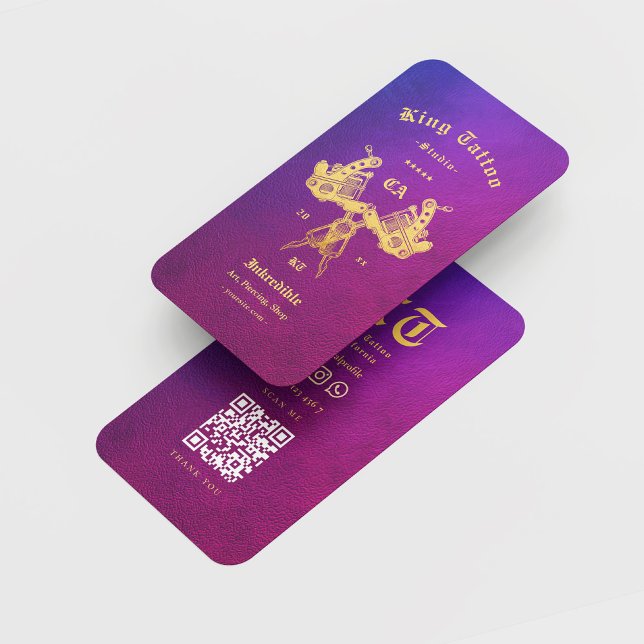 Modern Tattoo Artist Retro Blue Purple Gold Business Card (Creator Uploaded)
