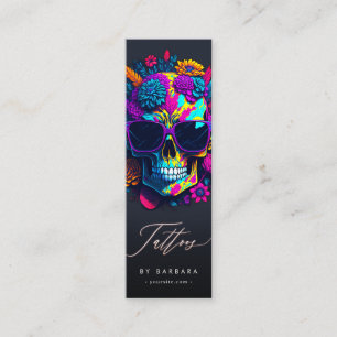 Modern Tattoo Artist Skull Roses Blue Purple Pink Mini Business Card