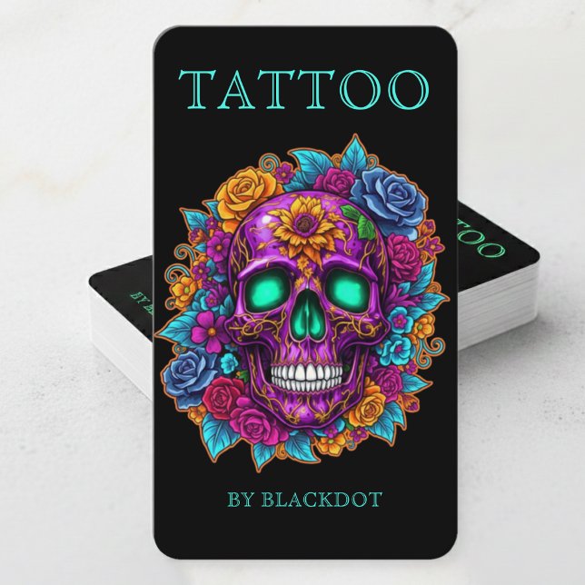 Modern Tattoo Artist Social Media Tattoos Dark Business Card (Creator Uploaded)