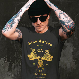 Modern Tattoo Artist State Custom Name Black Gold T-Shirt