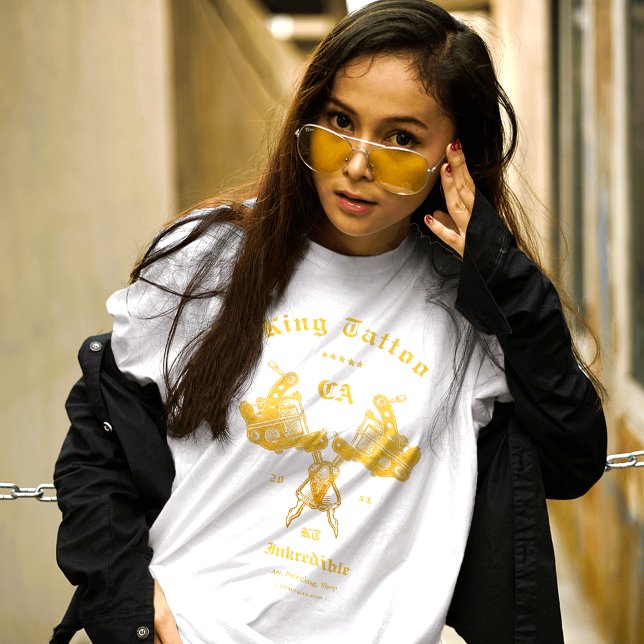 Modern Tattoo Artist State Custom Name White Gold T-Shirt (Creator Uploaded)