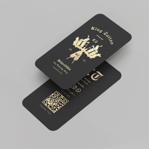 Modern Tattoo Artist Studio Monogram Gold QR Business Card