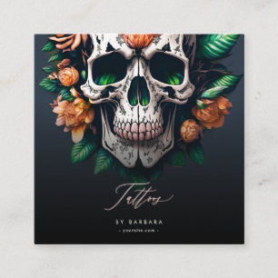 Modern Tattoo Artist Tattoo Studio Dark Blue Square Business Card