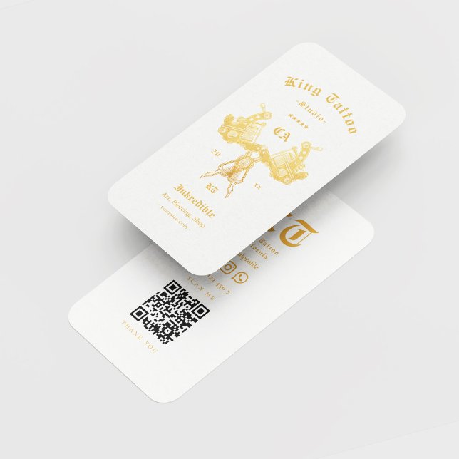 Modern Tattoo Artist Tattoo Studio White Gold Business Card (Creator Uploaded)
