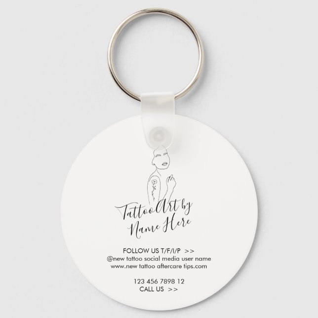 Modern Tattoo girl art script typography Key Ring (Front)