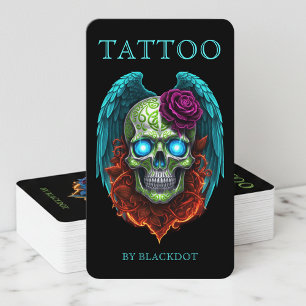 Modern Tattoo Studio Winged Skull Gothic Tattooist Business Card