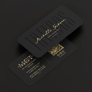 Modern Tattooist Tattoo Artist Monogram Black Business Card