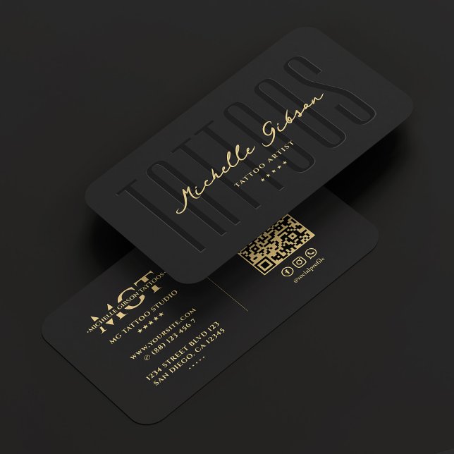 Modern Tattooist Tattoo Artist Monogram Black Business Card (Modern Tattooist Tattoo Artist Monogram Black Gold Business Card
)