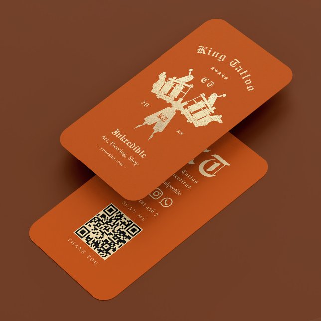 Modern Tattooist Tattoo Artist Orange Gold Business Card (Modern Tattooist Tattoo Artist Orange Gold Business Card
)