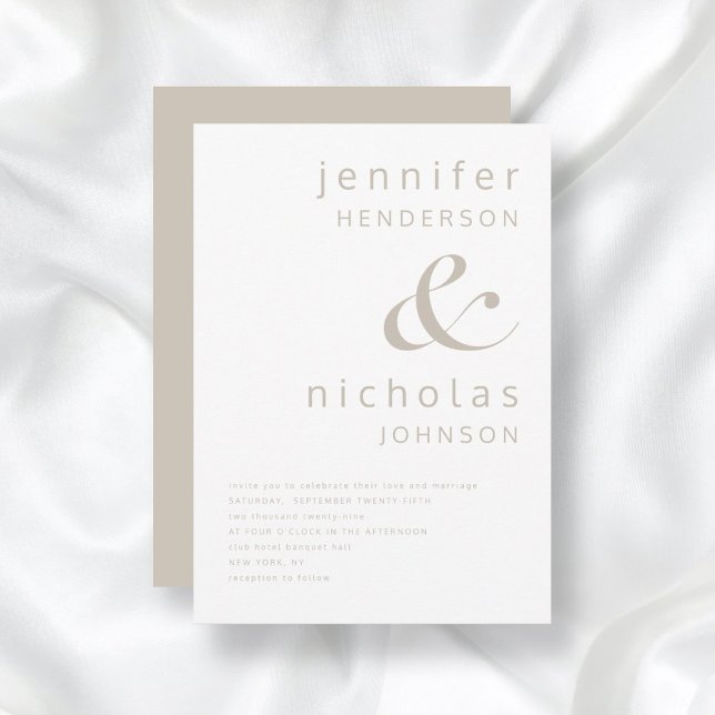 Modern Taupe Ampersand Wedding Invitation (Front / Taupe Beige Simple Modern Typography Wedding Invitation)