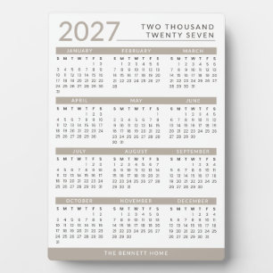 Modern Taupe and White Personalised 2027 Calendar Plaque