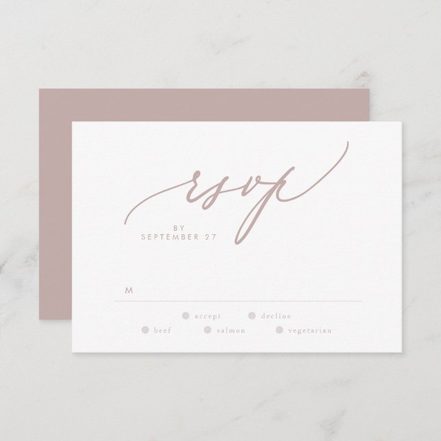 Modern Taupe and White Simple Wedding RSVP Card (Front/Back)
