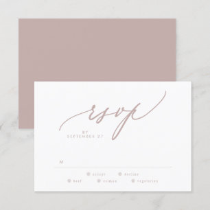 Modern Taupe and White Simple Wedding RSVP Card
