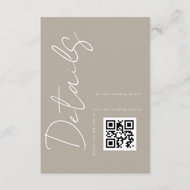 Modern Taupe Beige QR code Wedding Details  Enclosure Card (Front)