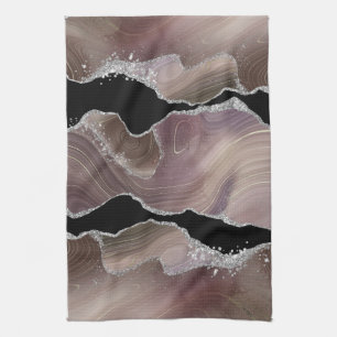 Modern Taupe & Black Agate Silver Earth Tone Tea Towel
