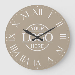 Modern Taupe Branded Company Business Logo Custom Large Clock