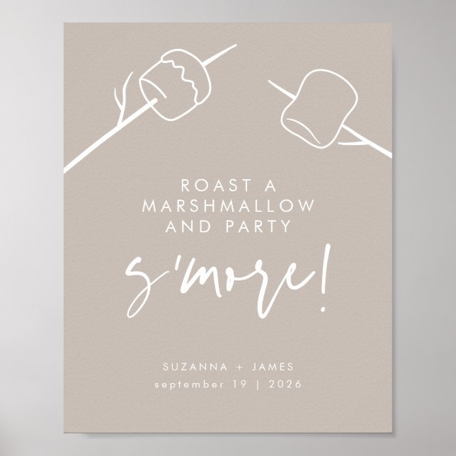 Modern Taupe Calligraphy Marshmallow S'mores Bar Poster (Front)