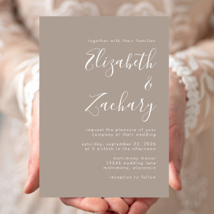 Modern Taupe Calligraphy Wedding Invitation