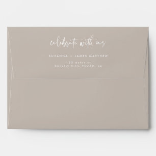 Modern Taupe Celebrate with us Script Wedding Envelope