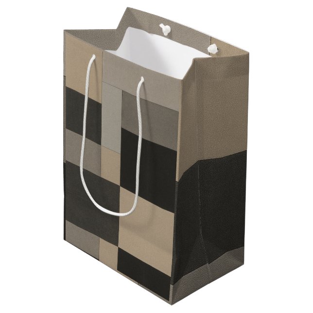 Modern Taupe & Charcoal Geometric  Medium Gift Bag (Front Angled)