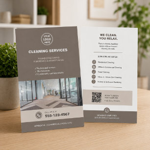 Modern Taupe Cleaning Services with QR Flyer