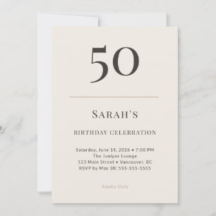 Modern Taupe & Cream 50th Birthday Celebration Invitation