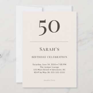 Modern Taupe & Cream 50th Birthday Celebration Invitation