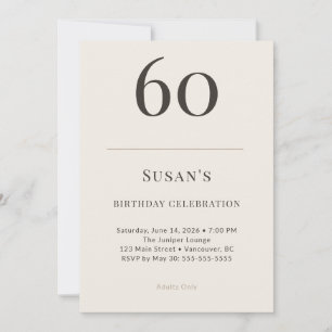 Modern Taupe & Cream 60th Birthday Celebration Invitation