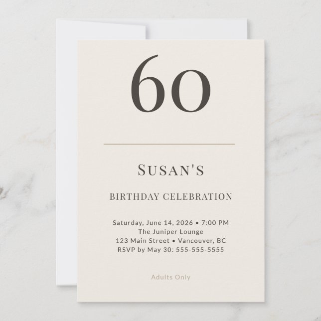 Modern Taupe & Cream 60th Birthday Celebration Invitation (Front)