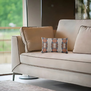 Modern Taupe Denim and Rust Lumbar Cushion