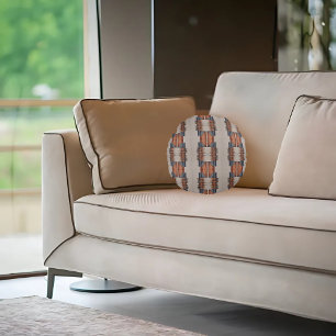 Modern Taupe Denim and Rust Round Cushion