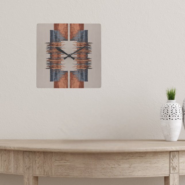 Modern Taupe Denim and Rust Square Wall Clock (Creator Uploaded)