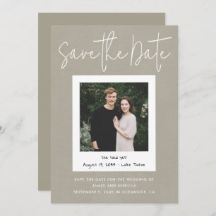 Modern Taupe Engagement Photo Save the Date Invitation