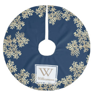 Modern Taupe Flower Buds & Family Name Brushed Polyester Tree Skirt
