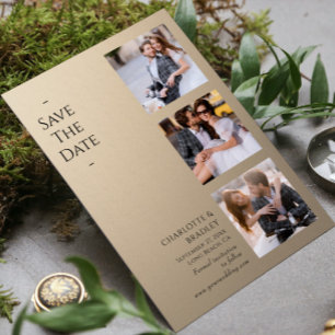 Modern Taupe Four Photo Wedding Save The Date