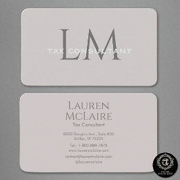 Modern Taupe Gray Monogram Business Card