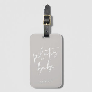 Modern Taupe Grey Calligraphy Workout Gym Pilates Luggage Tag