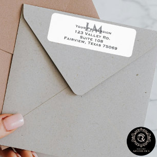 Modern Taupe Grey Monogram Branding Address Return Address Label
