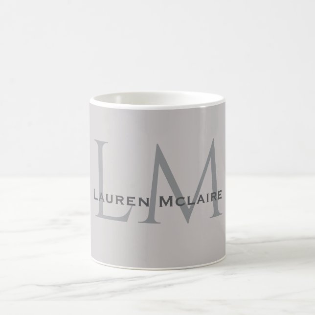 Modern Taupe Grey Monogram Office Style Coffee Mug (Center)