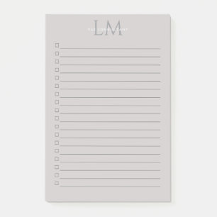 Modern Taupe Grey Monogram Stationery Post-it Notes